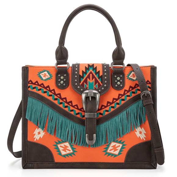 Montana West Buckle Collection Concealed Carry Tote With Wallet NWT Orange - Picture 2 of 5